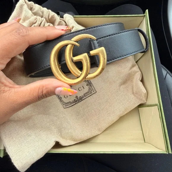 Gucci GG Marmont Belt Black Leather Gold Buckle – Brand New w/ Box & Dust Bag - Picture 1 of 4